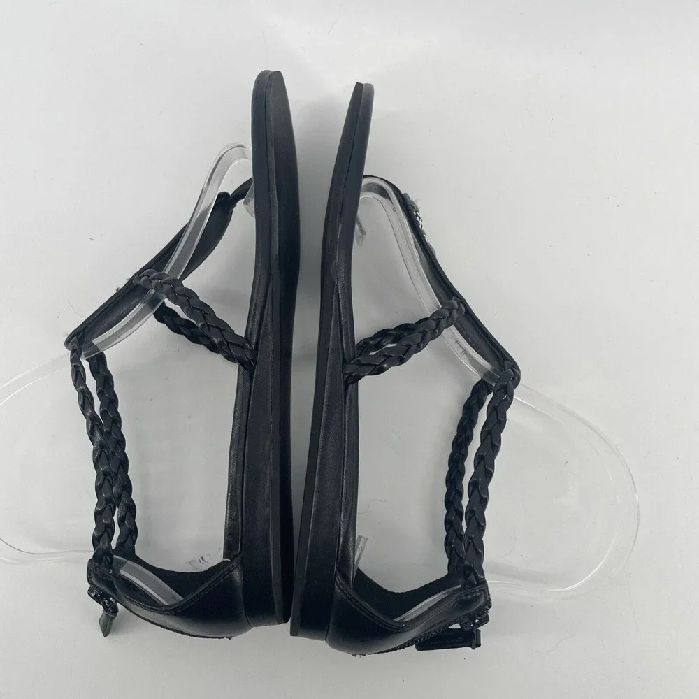 Cole Haan Thong Sandal Women's 7.5 B Black‎ Abbe Woven Braided Artsy Boho